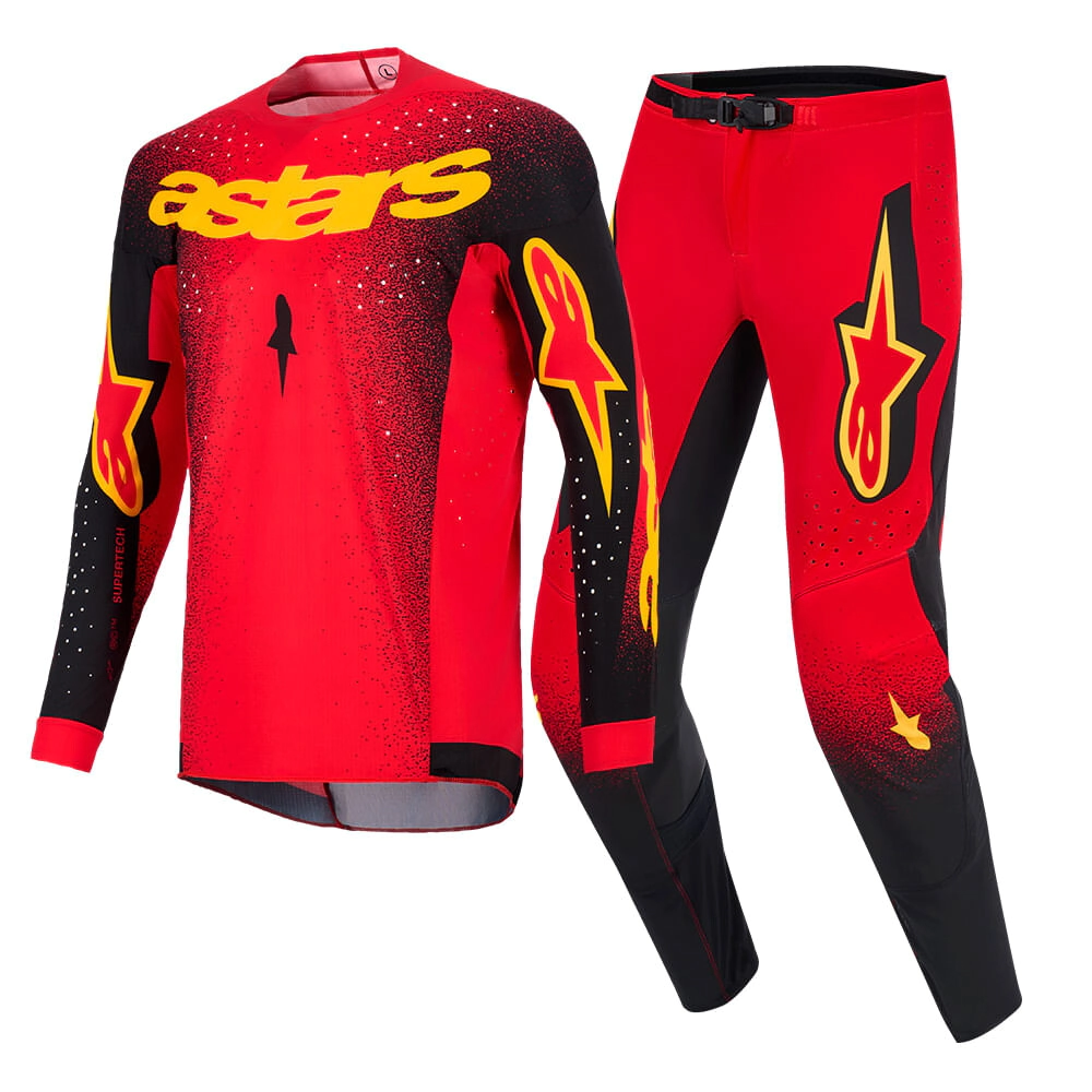 Conjunto Alpinestars Motocross Supertech Scenz rojo negro amarillo talle 34