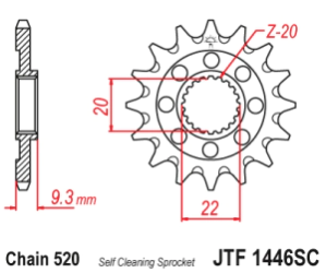 JT Sprockets Pi��n Moto JT1446.14 14 dientes autolimpiante Kawasaki KX250F 06-12