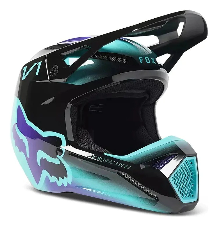 CASCO CROSS V1 YTH V1 TOXSYK NEGRO TURQUESA TALLE S -FOX-