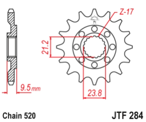 JT Sprockets Pi��n Moto JT284.13 13 dientes Honda CR 250 90-06-CRF(250 18)/TRX 450 04-07