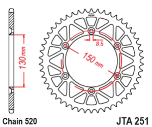 JT Sprockets Corona Moto aluminio 50 dientes Yamaha YZ/WR 250/450 99/23 negro