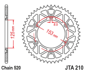 JT Sprockets Corona Moto JT210.51 aluminio 51 dientes Honda CR/CRF/XR 51 color negro