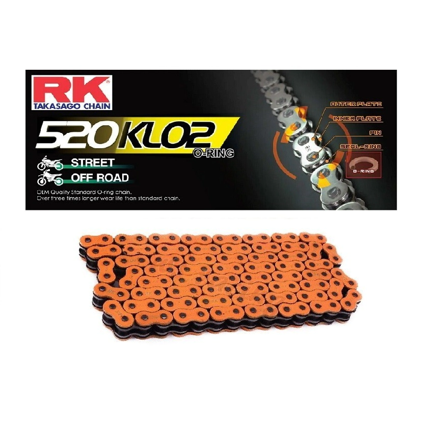 RK Cadena Moto Transmisi�n 520 x 118 KLO2 o-Ring naranja ne�n