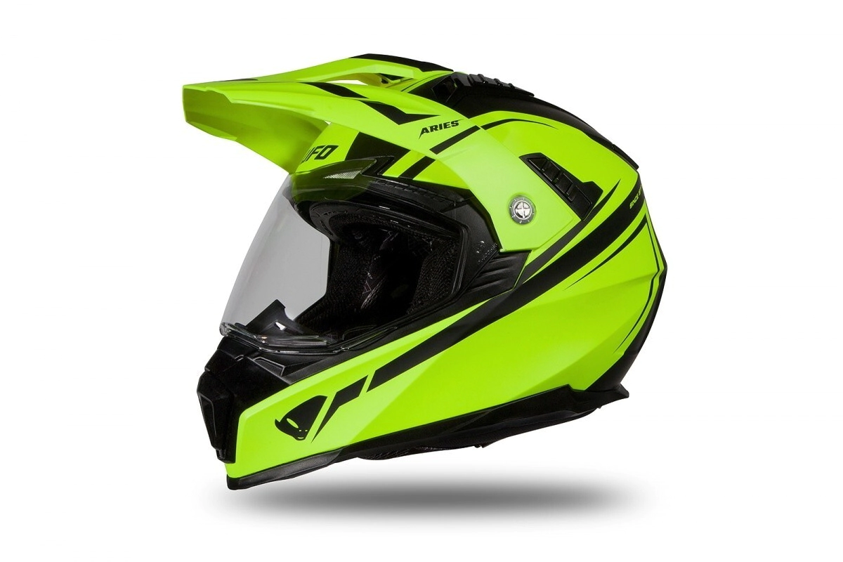 UFO Plast Casco Motocross Enduro Aries negro amarillo fl�or mate talle M