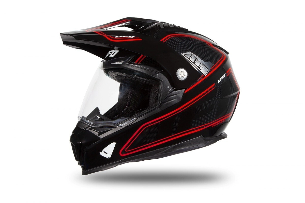 UFO Plast Casco Motocross Enduro Aries negro rojo brillante talle XL