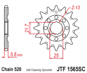 JT Sprockets Pi��n Moto JT1565.14 14 dientes autolimpiante Kawasaki KX450 06-12 KLX450 08-12