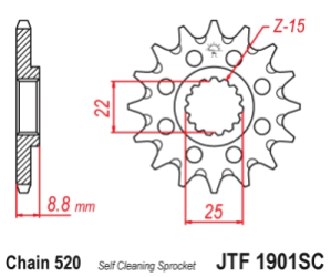 JT Sprockets Pi��n Moto 15 dientes autolimpiante KTM 125-250/300E/XC